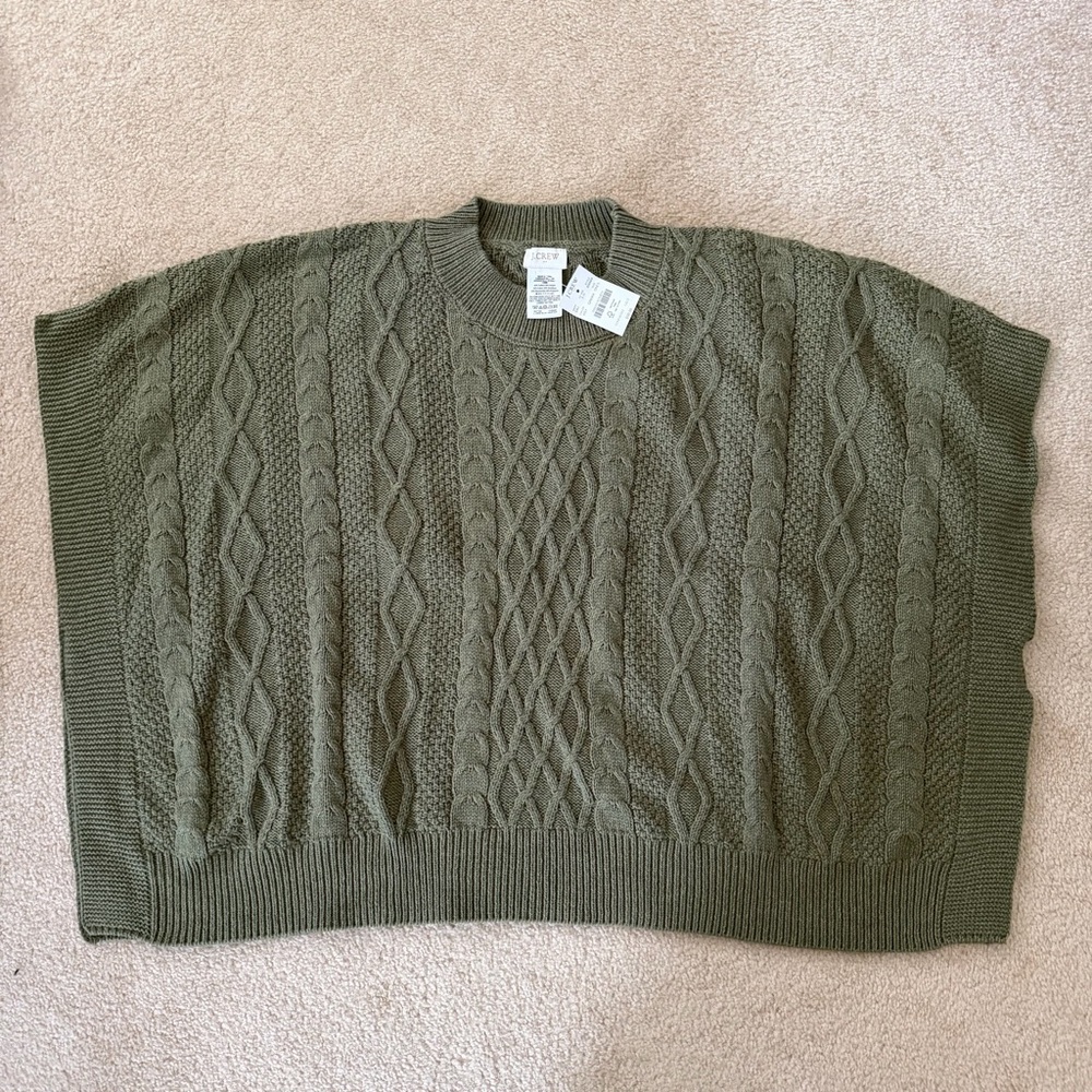 J. Crew Olive Cable Knit Sweater Cape
